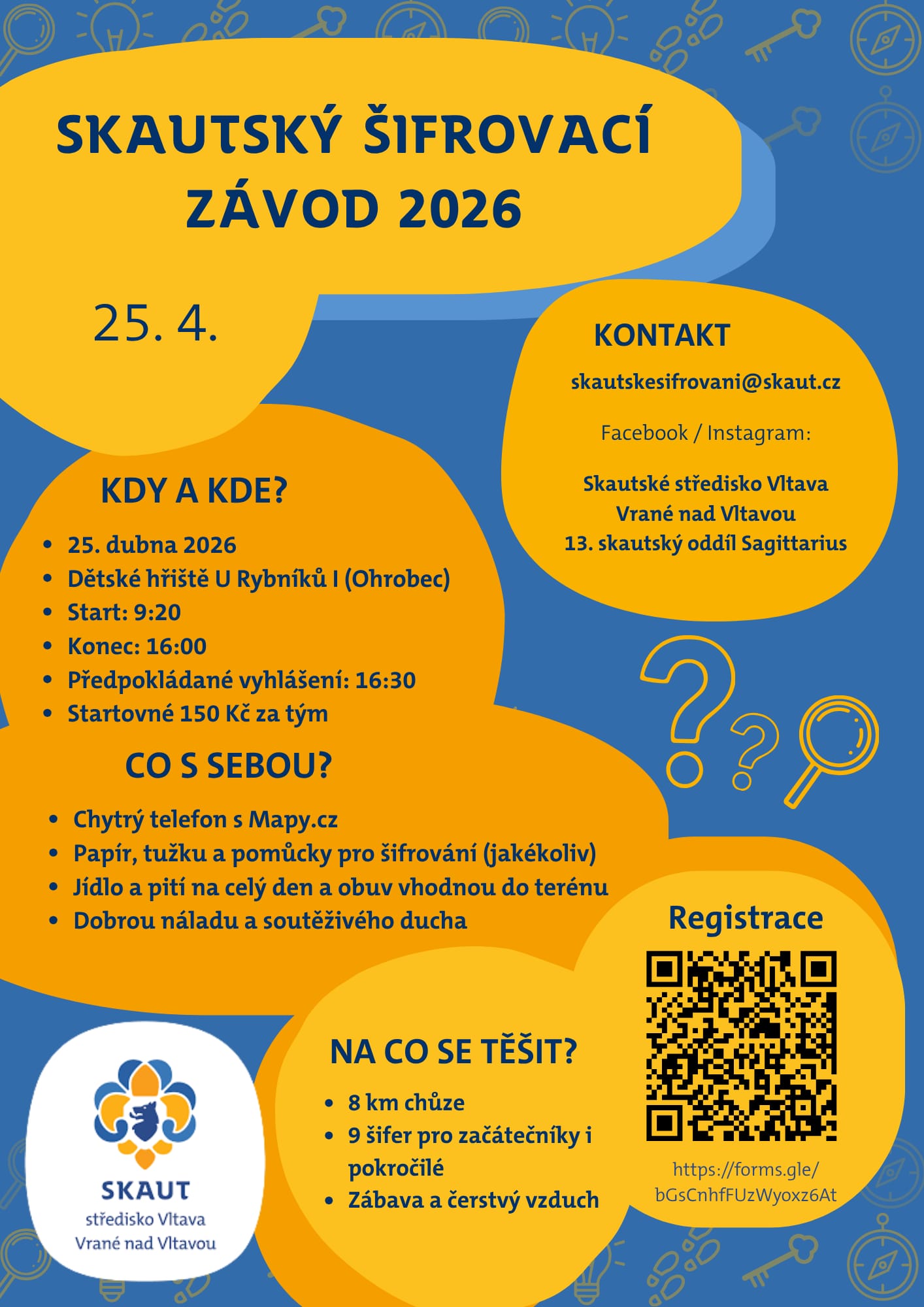 Šifrovací závod 2026 skauti Vltava Vrané nad Vltavou